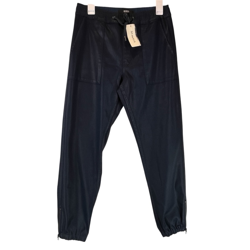 NEW Evereve Hudson Jeans Coated Utility Jogger Pants Dark Navy Sz S NWT
